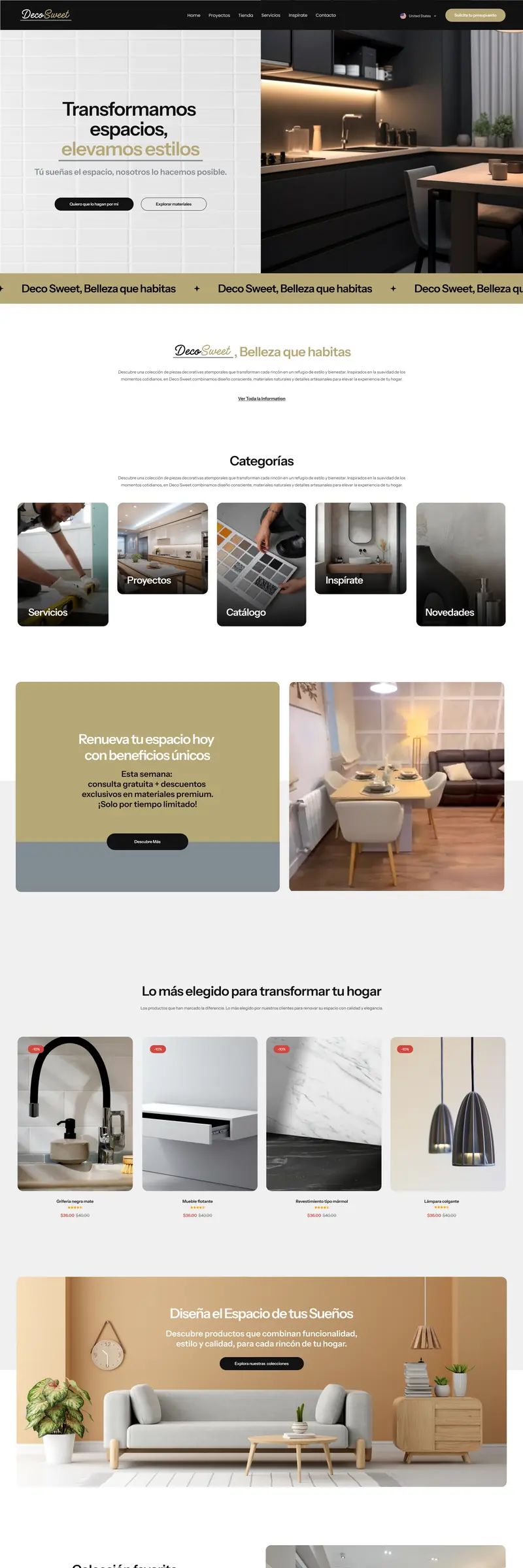 Diseño web de DecoSweet, estudio de interiorismo con tienda de decoración online